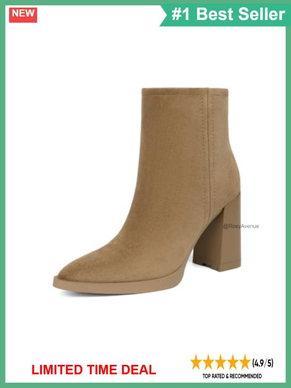 Faux Suede Ankle Boots Pointed Toe Chunky High Heel Booties for Women
